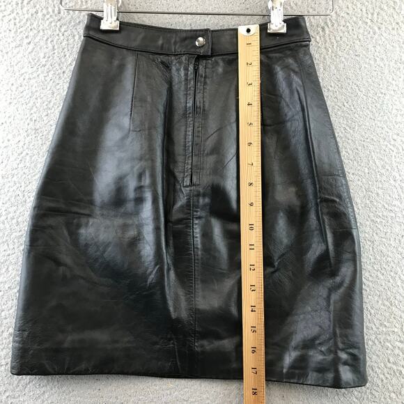 Vintage 80s Bermans Leather Skirt Womens‎ 2 Black A Line - Picture 7 of 9
